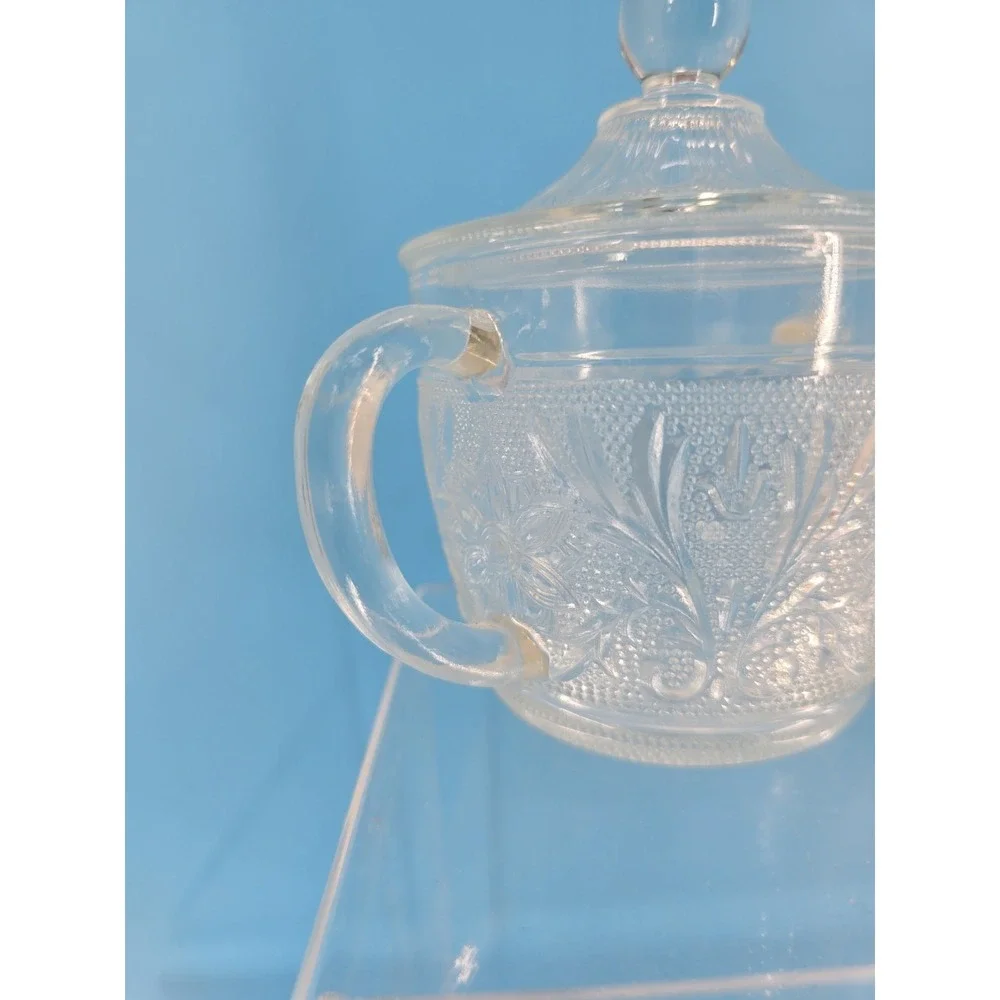 Vtg‎ Depression Glass Anchor Hocking Oval Serving Dish  + Sugar Bowl Floral - VG